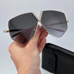 Valentino Women Sunglasses Titanium Gold Grey Aviator V-HEXAGON VLS-115A-64 NEW - Picture 1 of 12