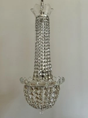 Candelabro antigo de cristal com miçangas Biedermeier bolsa tenda - Imagem 1 de 4