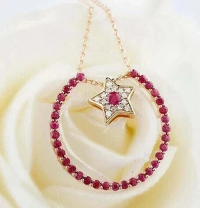 2Ct Round Cut Lab Created Red Ruby Women's Circle Pendant 14K Yellow Gold Plated - Picture 1 of 3