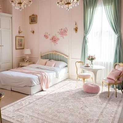 Pink Area Rugs 5x7 Nursery Rug for Baby Girl Neutral Floral Area Rug for  - Image 1 of 4