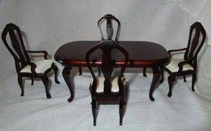 Vintage viktorianischer Esszimmertisch & 4 Stühle Puppenhaus Miniatur 1:12 Roc Taiwan - Bild 1 von 3