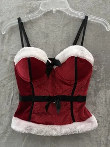 Spencer's Corset Top Womens Medium Velvet Faux Fur Trim Christmas Costume Santa - Picture 1 of 14