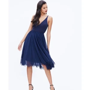 Kleid The Population Alicia Mixed Media Midikleid dunkelblau Gr. XS Hochzeit  - Bild 1 von 8