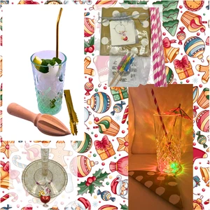 Diamond cut, hi-ball glass, 3-piece cocktail set, flashing coaster &glass charm - Picture 1 of 13