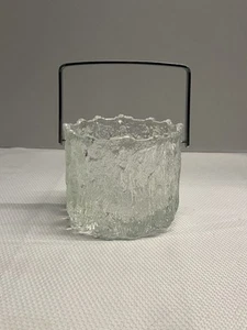 Vintage MCM Pukeberg Iittala Wirkkala Swedish Texture Glass Ice Bucket Chrome - Picture 1 of 8