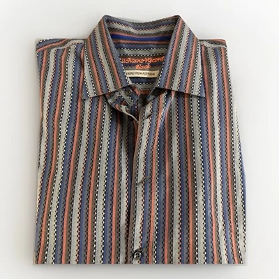 Camisa de vestir Luchiano Visconti negra XLT colorida manga larga con botones para hombre Foto 1 de 4