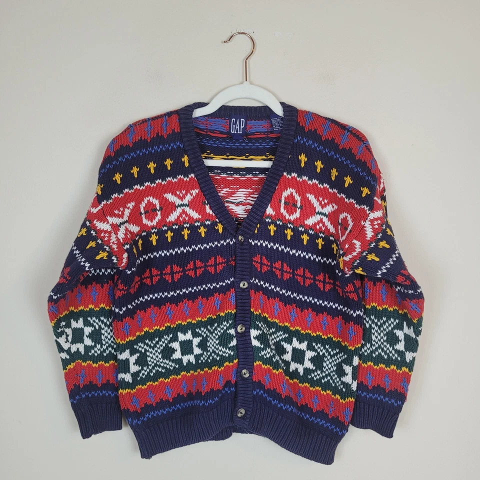 Cárdigan Suéter Vintage GAP Niños XL Fair Isle Geométrico Vacaciones Colorido Grueso Foto 1 de 4
