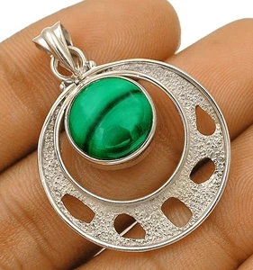 Natural Malachite 925 Solid Sterling Silver Pendant Jewelry - Picture 1 of 1