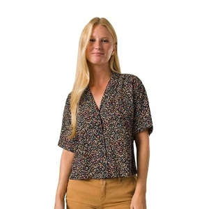 Prana Print Blouse Button Down Short Sleeve Multicolor Top Small - Picture 1 of 4