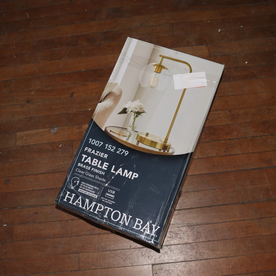 Hampton Bay Frazier Table Lamp with USB Port Antique Brass 21.5" AF47012U - Image 1 of 4