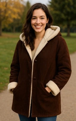 Abrigo Marvin Richards Gamuza Cuero Marrón Chocolate Oscuro Med Crema Imitación Piel Forrado Foto 1 de 4