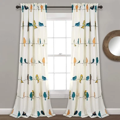 Rowley Birds Filtrado de Luz Paneles de Cortina de Ventana, Par, 52" W x 84" L, Mult... Foto 1 de 4