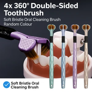 4x 360° Double-Sided Toothbrush Soft Bristle Oral Cleaning Brush Random Colour - Picture 1 of 1