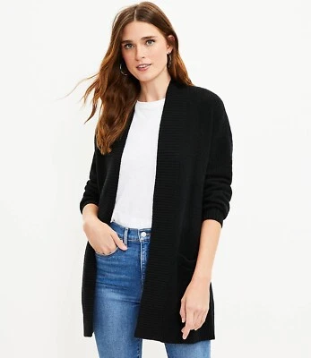 Max & Mia Womens Ribbed Knit Open Front Pocket Cardigan 100% Cotton Black Size S - Image 1 of 4