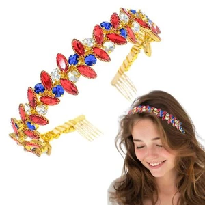 Rhinestone Headband 4th of July Headbands Glitter Red Blue Leaves Hairband Ce... - Picture 1 of 6