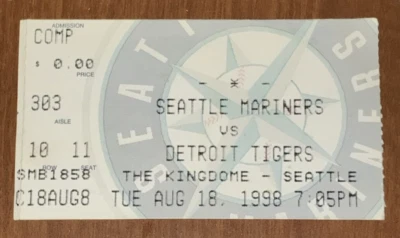 Tigers Mariners Ticket Stub Griffey Rodriguez 2B 5 Hits Seattle MLB 8/18/1998 - Image 1 of 2