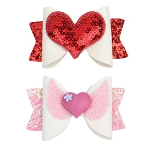 Valentines Glitter Hair Clips Love Heart Sequins Bows Hair Pins Kids Girls Pa... - Picture 1 of 6