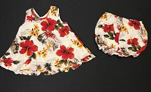 Vintage 1980's Hawaiian Baby Outfit Girl 18 M Shirt Bloomers Cotton
