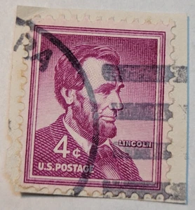 Franqueo de Estados Unidos ~ Abraham Lincoln ~ 4¢ sello púrpura ~ usado/publicado ~ c.1954 ~ F42 - Imagen 1 de 6