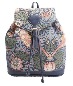 William Morris Strawberry Thief Tapestry Flap Buckle Pull String Backpack by ... - Picture 1 of 6