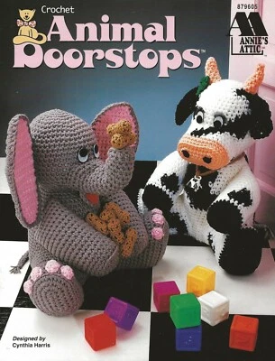 Animal doorstops Crochet Cow Elephant Peanuts Mouse Bear Honey Pot Bunny Book - Image 1 of 2