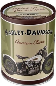 Vintage Style Retro Money Box Can Shape Tin - Harley Davidson Knucklehead - Picture 1 of 1