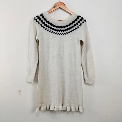 Vestido Jacadi Paris 12A Manga Larga Lana Metálico Volantes Dobladillo Crema Negro Detalle Foto 1 de 4