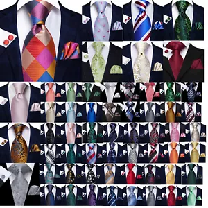 Silk Mens Tie Set Necktie Pocket Square Cufflinks Optional Wedding Party Office - Picture 1 of 294