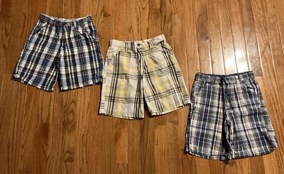 Pantalones Cortos a Cuadros 3 Piezas Niños Talla 6 22 pulgadas Cintura 6.5 pulgadas Entrepierna Cinturón Lazos Botón Cremallera Foto 1 de 4