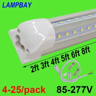 LED Tube Lights V shaped 2ft 3ft 4ft 5ft 6ft 8ft Bar Lamp T8 Integrated Fixture - Image 1 of 4