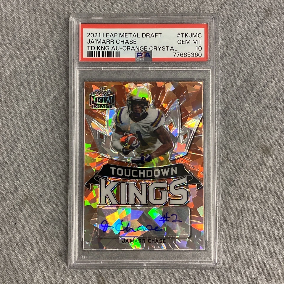 2021 Metal Draft Touchdown Kings Autographs Ja’Marr Chase Orange Crystal PSA - Image 1 of 2