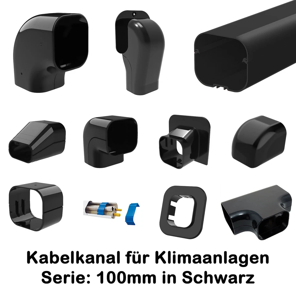 ATLANTIS KLIMAZUBEHÖR Klimaanlagen Kabelkanal schwarz Serie T100 100mm auch für Wärmepumpe Kupferrohr