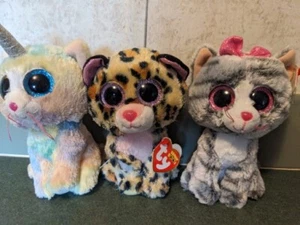 Lote de gatos de peluche Ty Beanie Boo Kiki Livvie brezo animales de peluche apx 6 pulgadas - Imagen 1 de 9