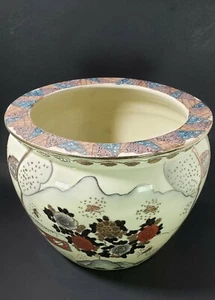 Antique Chinese Oriental Pottery Porcelain Koi Fish Bowl Planter Pot Gold Trim - Picture 1 of 12