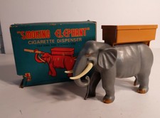 Vintage Amico Plastic Smoking Elephant Cigarette Dispenser Grey With Box 
