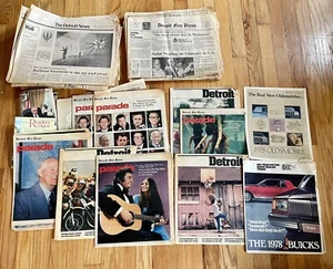 Posten 1970er Detroit Freie Presse & Detroit Nachrichten Zeitungen Parade Auto Politik Musik - Bild 1 von 7
