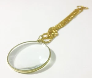 Pocket Lens Magnifier Monocle Jewelry + 36" Long Gold Chain Necklace GIFT IDEA - Picture 1 of 2