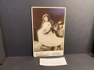 1890 Cabinet Card Sarah Harper Page, English Banjo Player, Photo, East Boston MA - Picture 1 of 4