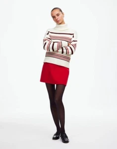 Madewell Ribbed Cotton Turtleneck Sweater L Cabernet Stripe NWT - Picture 1 of 9