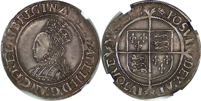 Grã-Bretanha Elizabeth I (1558-1603) Xelim de Prata NGC AU-50 Golpe Afiado!! - Imagem 1 de 2