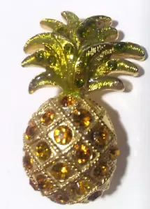 Broche Piña Tono Dorado Estrás Verde Mandarina 1 1/4" Sin Firmar - Imagen 1 de 6