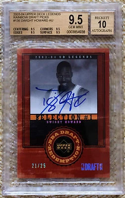 2004 UD LEGENDS RAINBOW С АВТОГРАФОМ 21/25 DWIGHT HOWARD BGS 9.5 POP 1 TRUE GEM HOF - Изображение 1 из 2
