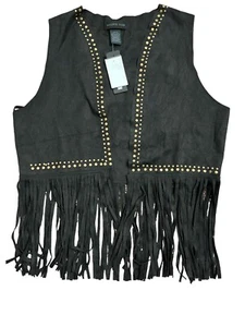 Steve Madden Black Fringe Vest One Size - Picture 1 of 5