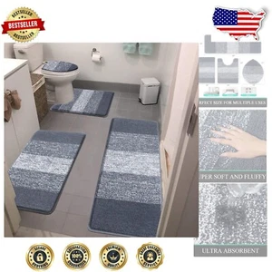 Ultra Soft 4-Piece Non-Slip Bathroom Rug Set - Machine Washable in Dark Grey - Picture 1 of 10