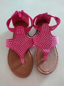Kleine Mädchen ROSA T-RIEMEN ZEHENSANDALEN Reißverschluss Absatz STRASSSTEINE Größe 2 - Bild 1 von 6