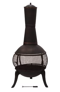 122cm Cast Iron Fire Pit Chiminea Chimney Fireplace Heater Patio w Raincover6061 - Picture 1 of 5