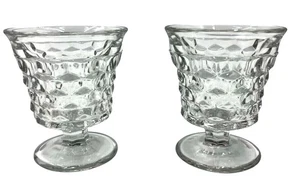 Pair Fostoria American Cube Pattern Clear Glass Small Cordials Liquor 3.75" Tall - Picture 1 of 6