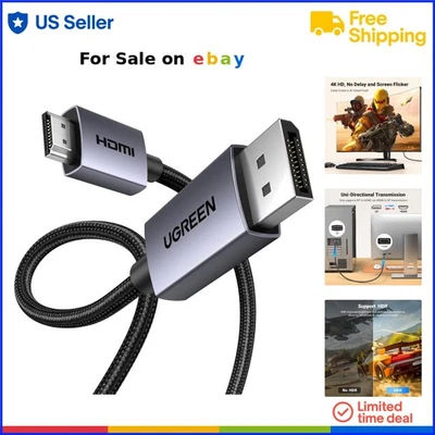 4K DisplayPort to HDMI Cable 10ft Active Unidirectional 120Hz for Monitor HDTV - Image 1 of 4