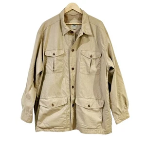 VTG TravelSmith Jacket Men 2XL Khaki Linen Blend Lightweight Outdoor Safari Bush - Picture 1 of 13