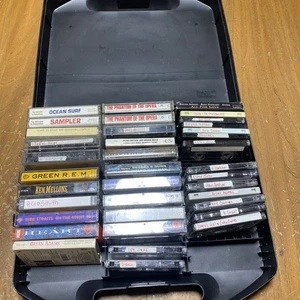 VTG Carrying Case Mixed Lot 37 Rock Country & Popular Music Cassette Tapes - Picture 1 of 4